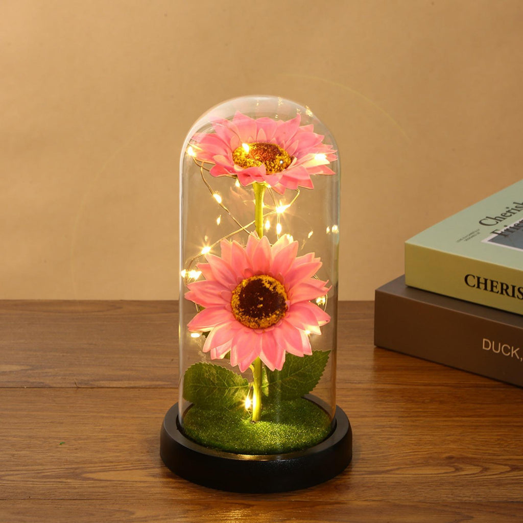 Sunflower Glass Dome Lamp with LED Lights | Eternal Sunflower Gift for Her Mother's Day Birthday Christmas