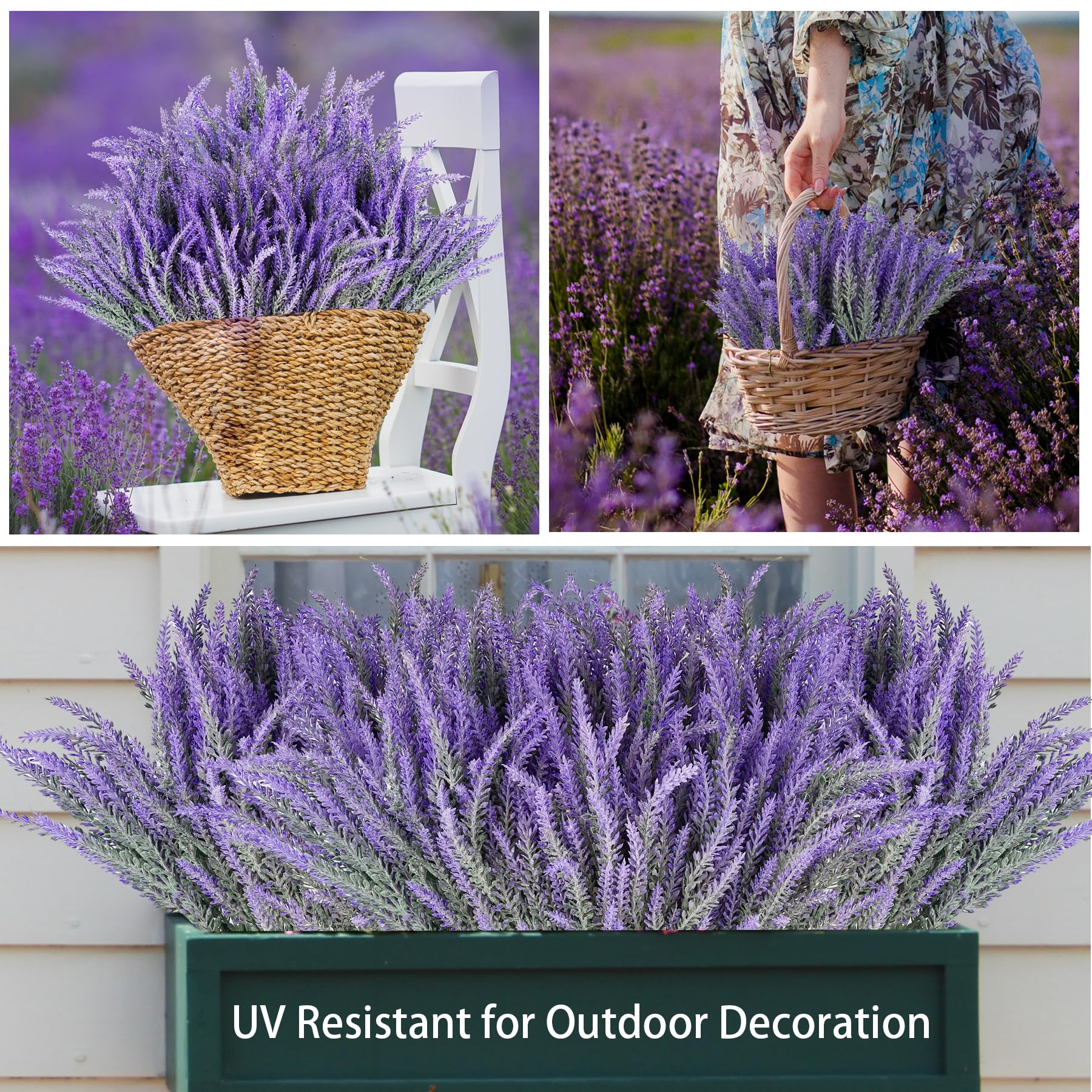 Artificial Lavender Bouquet 6 Bundles | Home Wedding Office Garden Patio Indoor & Outdoor Decor in White Light Purple Purple