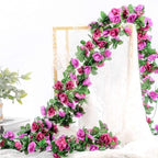 Artificial Rose Vine Hanging Garland with Green Leaves 5pcs | Wedding Birthday Christmas Wall Arch Party & Home Decor in 8 Colors