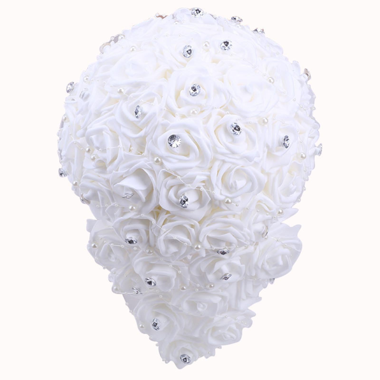 PE Foam Pearl Rhinestone Bridal Bouquet | Wedding Bridesmaid Church Ceremony & DIY in White Blue Black Pink Red