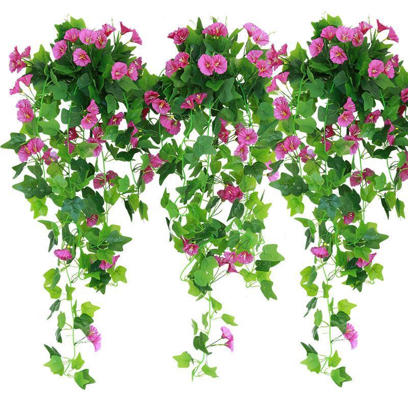 Artificial Hanging Pothos Vines with Flowers | Indoor & Outdoor Wall Balcony Living Room Home Decor in Pink White Yellow