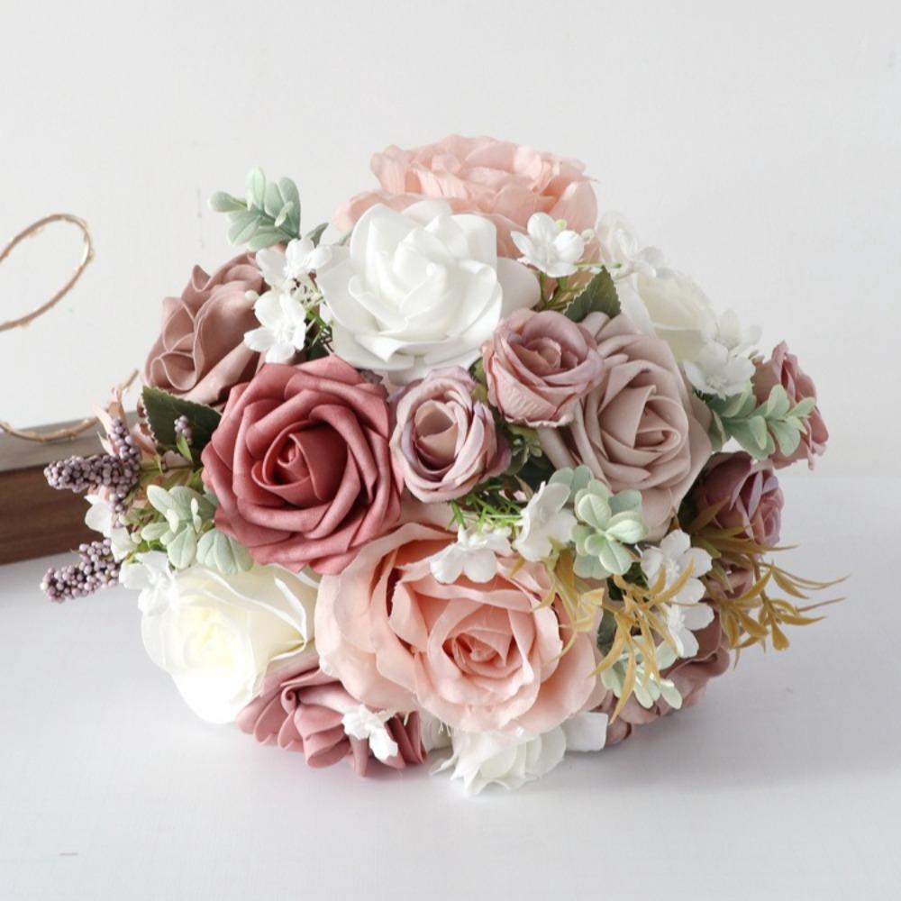 Artificial Toss Rose Bouquet | Wedding Ceremony Church Decoration Anniversary & Valentine's Day in Light Pink Purple Pink Orange Blue Wine Red