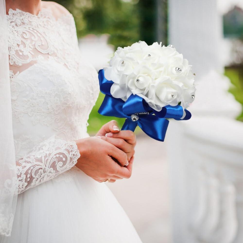 Crystal Diamond Rose Bridal Bouquet | Wedding Bride Bridesmaid Church & Party in Ivory White