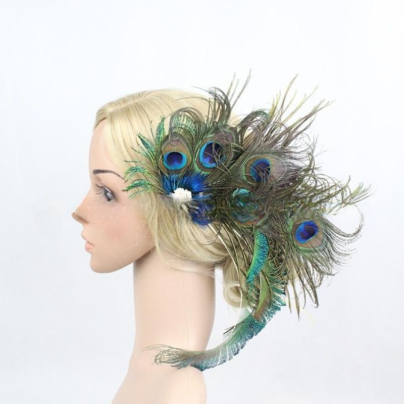 Peacock Feather Fascinator Hair Clip | Rhinestone Hairpin for Cocktail Party Wedding Women & Girls