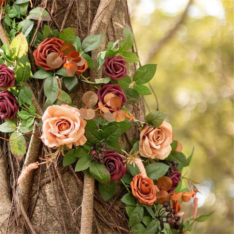 5FT Artificial Rose Flower Runner Rustic Garland | Wedding Table Ceremony Arch Boho & Party Decor in Orange