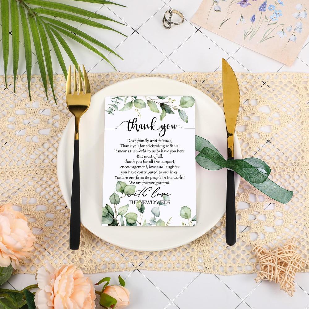 Greenery Wedding Thank You Place Cards Set of 100 | Reception Rehearsal Dinner Bridal Shower & Party