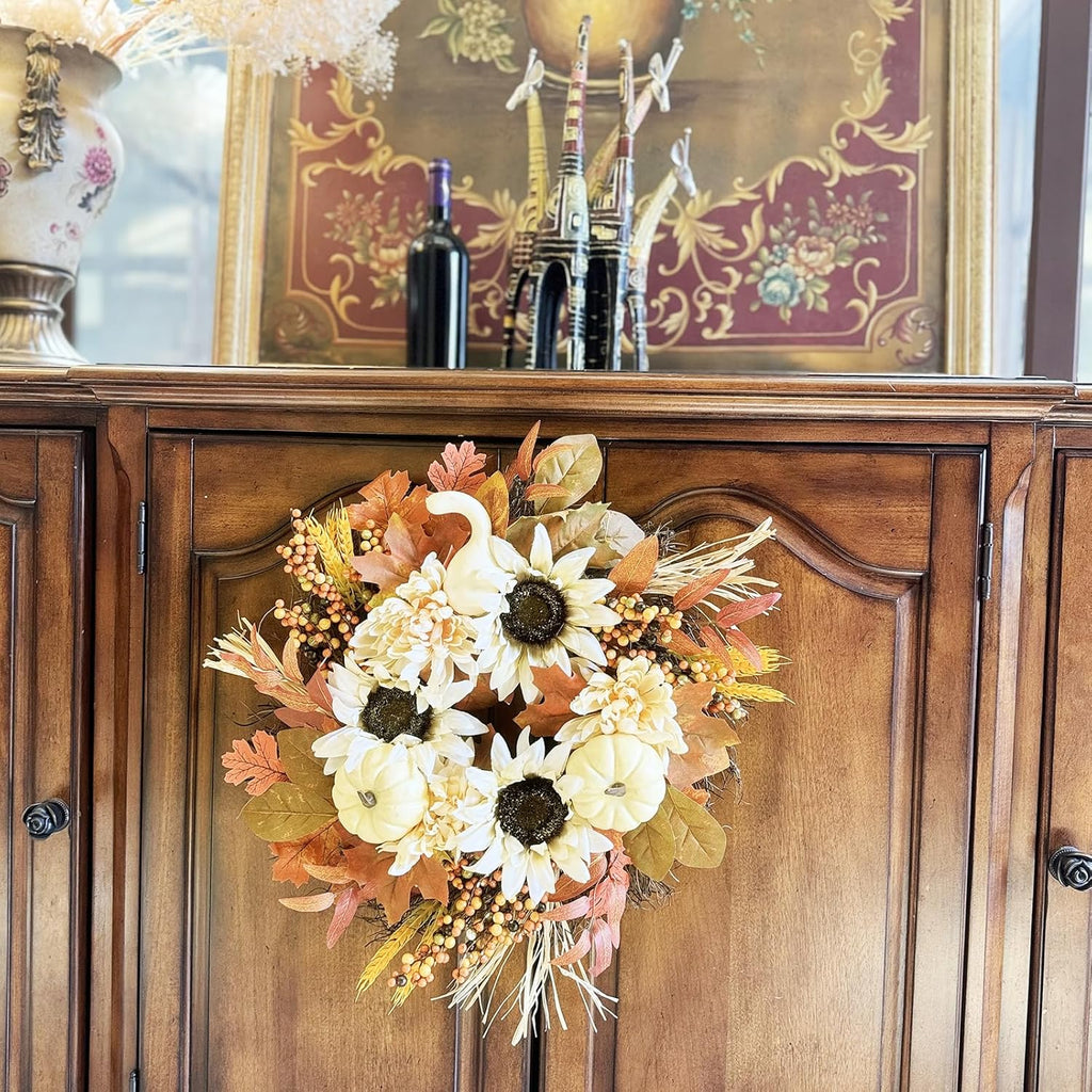 Fall Swag Wreath | Teardrop Maple Leaf Autumn Wreath for Front Door Thanksgiving Home Decor