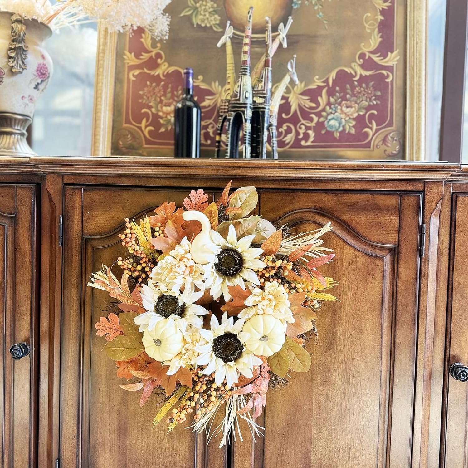 Fall Swag Wreath | Teardrop Maple Leaf Autumn Wreath for Front Door Thanksgiving Home Decor