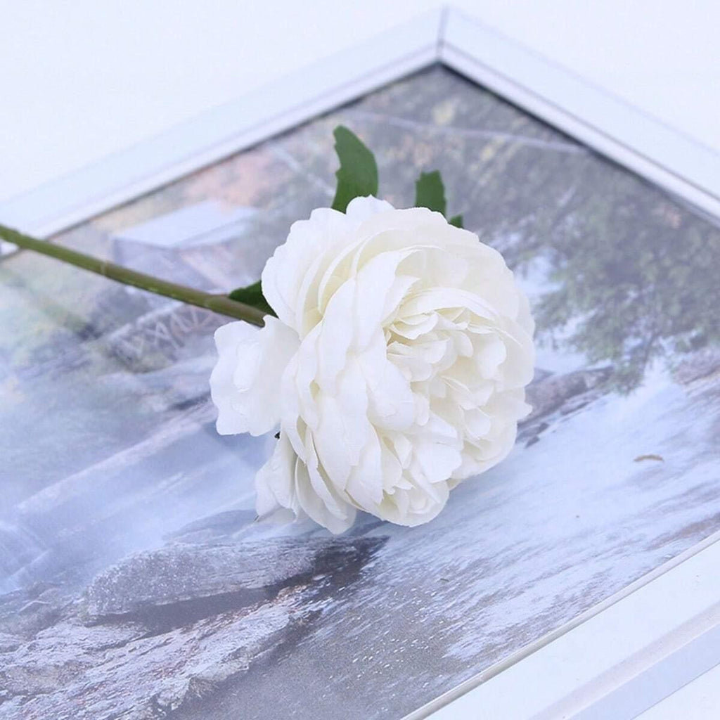 Artificial Silk Peony Flowers | Wedding Bouquet Wreath Home Decor & Centerpiece in White Pink