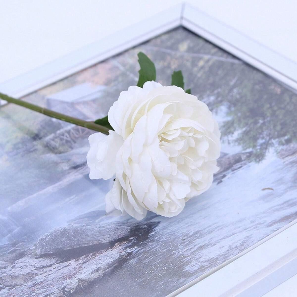 Artificial Silk Peony Flowers | Wedding Bouquet Wreath Home Decor & Centerpiece in White Pink