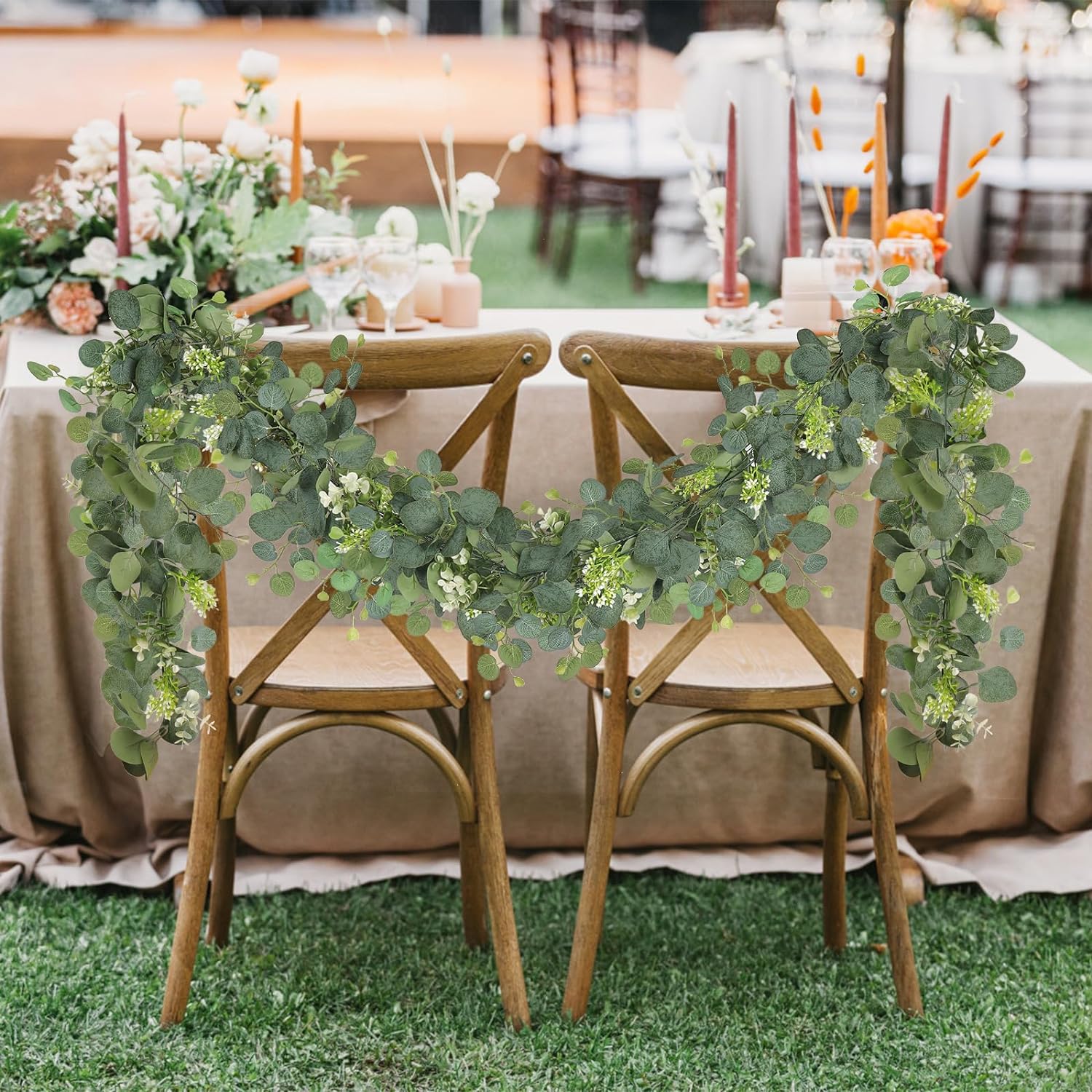 Artificial Eucalyptus Grapevine Garland 2pcs with White Flowers | Wedding Arch Party Backdrop & Home Decor