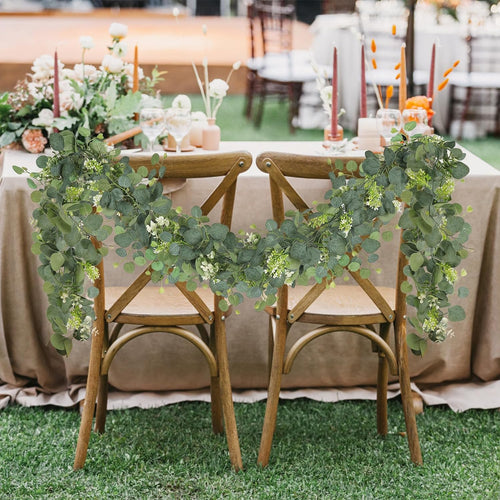 Artificial Eucalyptus Grapevine Garland 2pcs with White Flowers | Wedding Arch Party Backdrop & Home Decor