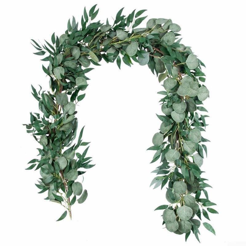 Artificial Willow Eucalyptus Rattan Wall Hanging Set of 2 | Wedding Backdrop Boho Home Decor Style A & B