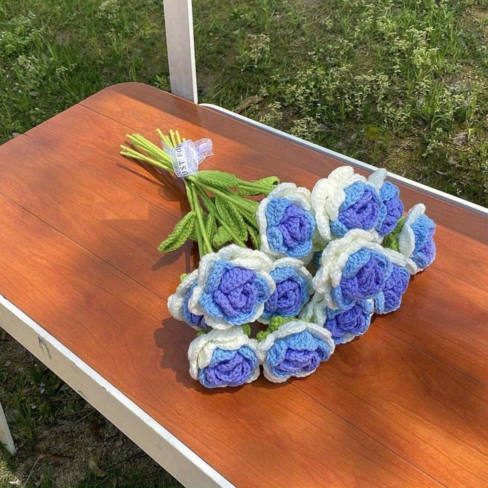 Handmade Crochet Rose Bouquet Set of 6 | Cotton Flower Gift for Valentine's Day Birthday Home Decor in Purple Pink Blue