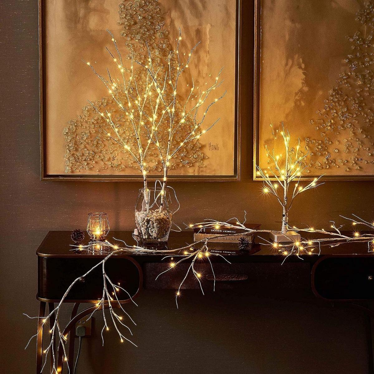 Lighted Brown Willow Branches 2PCS | 31" 50 LED Warm White with Timer & Dimmer for Holiday Wedding & Home Decor