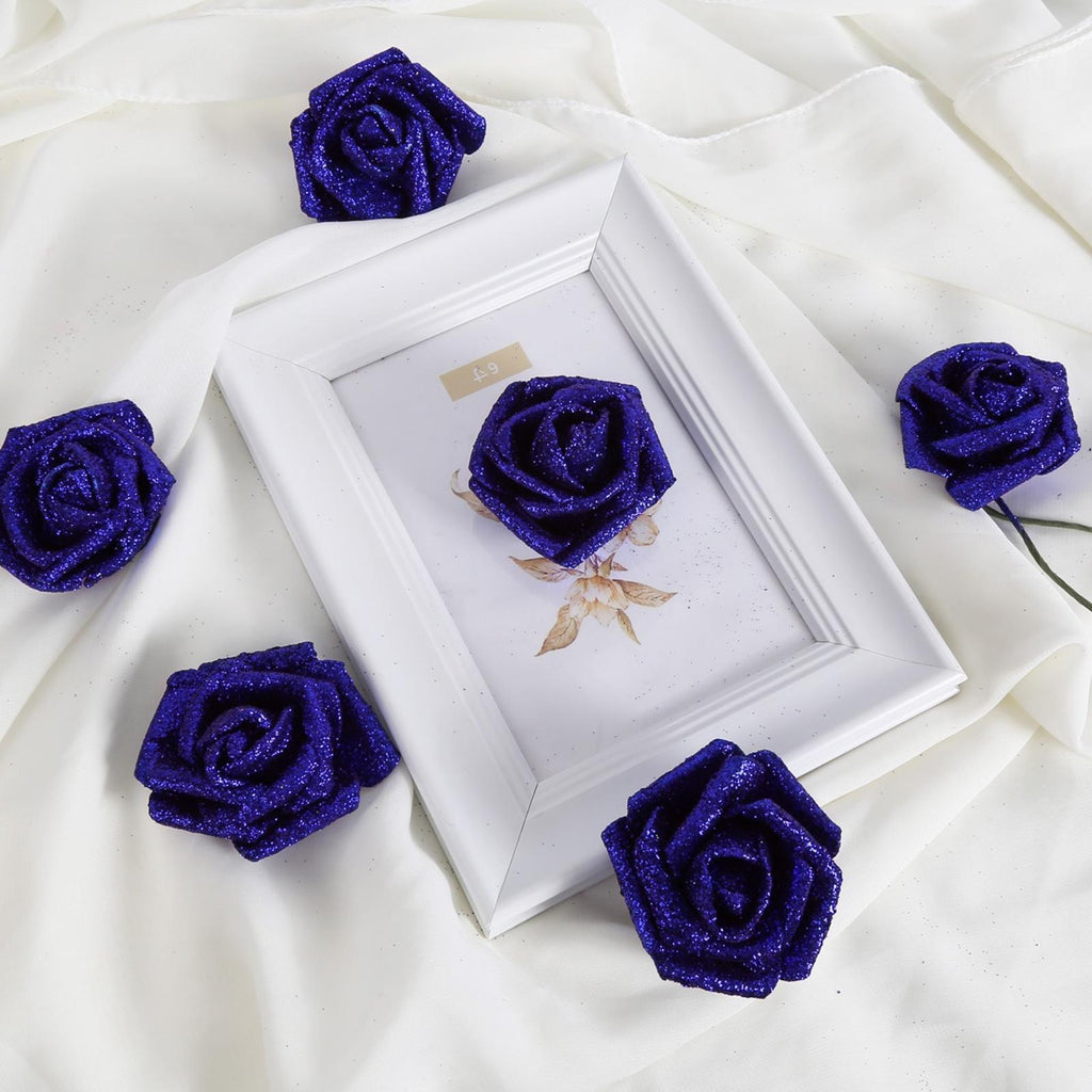 Glitter Foam Rose Artificial Flowers 30pcs 3.15in | Wedding Christmas Valentine's Day & DIY Garland Decor in 15 Colors