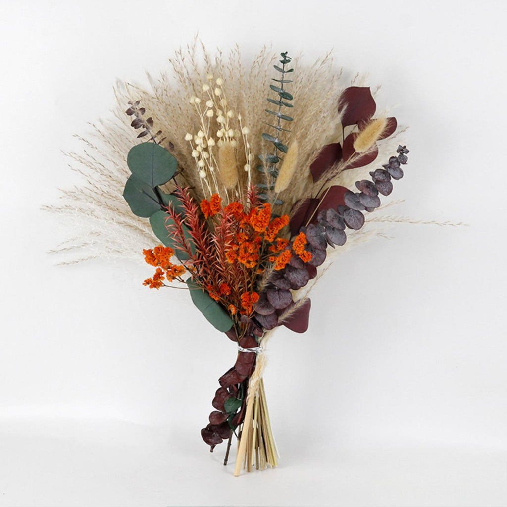Rustic Red Dried-Effect Flower Bouquet with Baby's Breath and Eucalyptus | Living Room Wedding Table & Home Decor Gift
