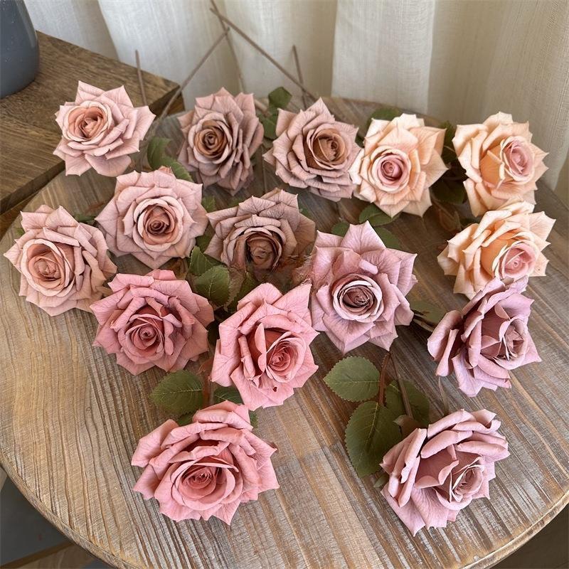 Large artificial rose stem with full bloom for home shelf display