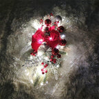 Christmas Door Swag with Bow, Artificial Pine Needle Swag with Berries & Glitter Leaves for Front Door Wall Fireplace Staircase Holiday Decor