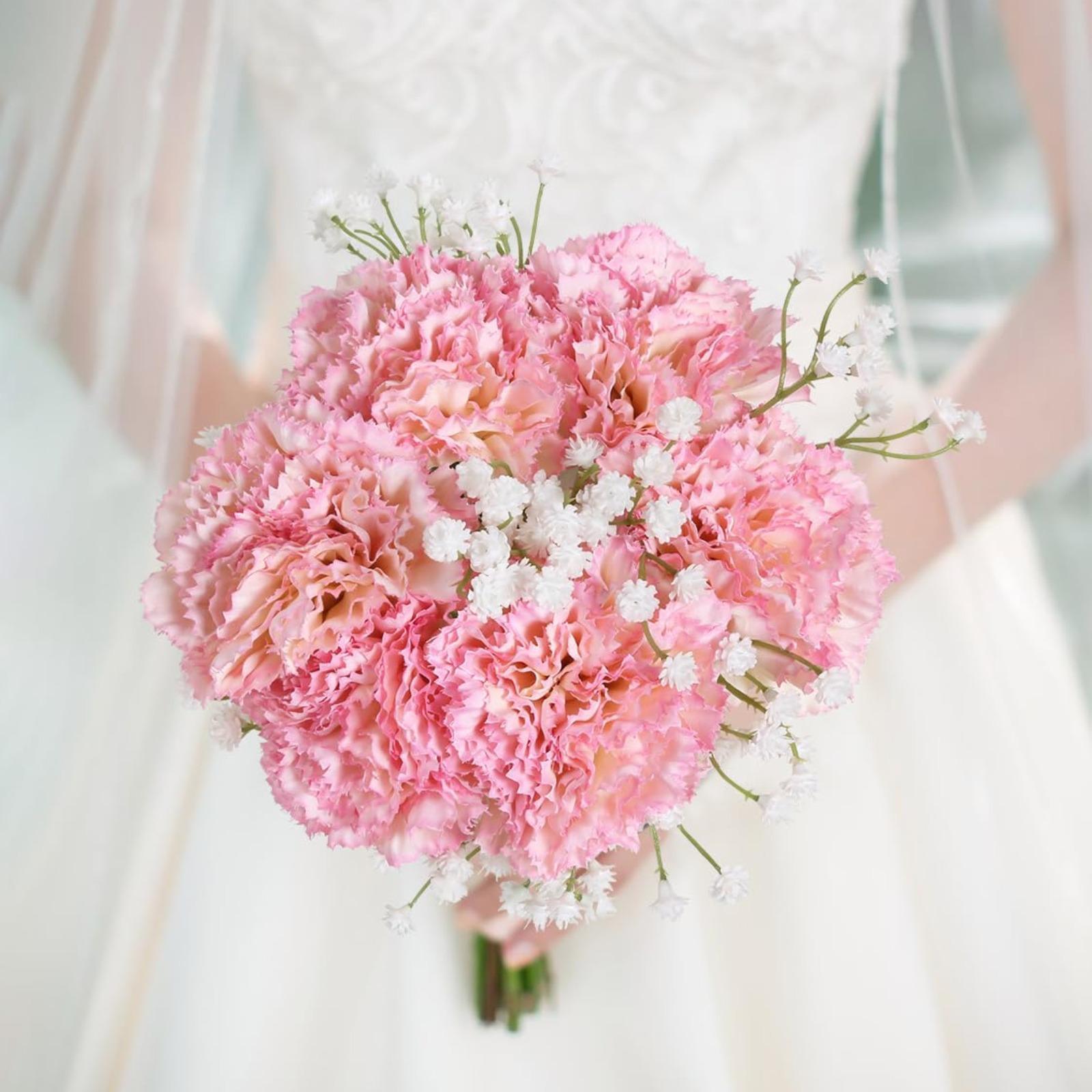 Artificial Carnation Flowers 15pcs with Stems | Wedding Bouquet Home Decor Anniversary Birthday & Valentine's Day in 8 Colors