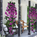 Artificial Bougainvillea Hanging Flowers 2pcs | UV Resistant Faux Garland for Outdoor Garden Porch Eave & Wedding Decor in Red Purple White Pink