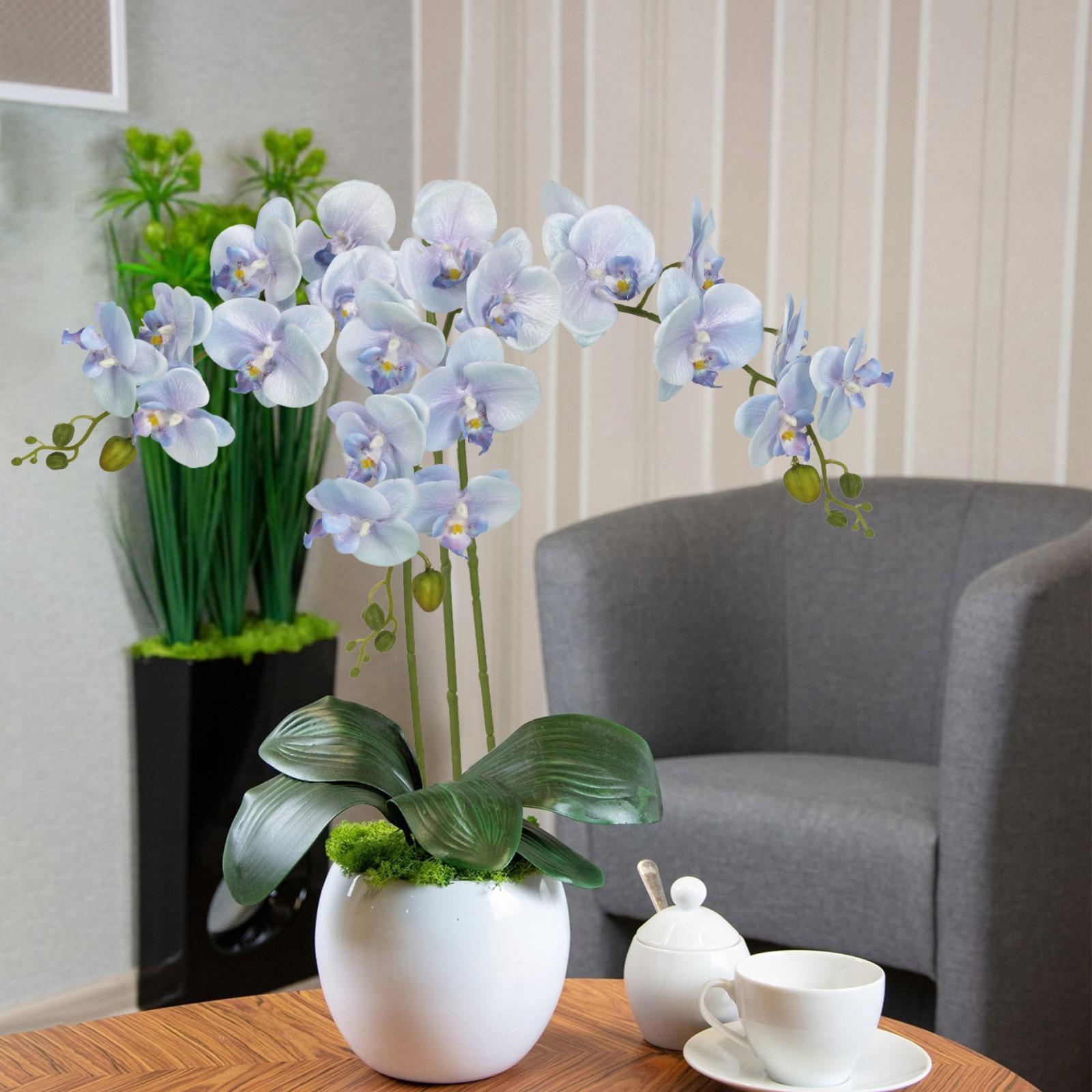 Glitter Artificial Phalaenopsis Orchid Stems 5pcs | Wedding Reception Table Centerpiece & Home Decor in White Light Pink Pink Light Blue