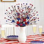 Red White & Blue Patriotic Floral Stems Set of 2 | 4th of July Memorial Day Party Table Centerpiece & Home Decor