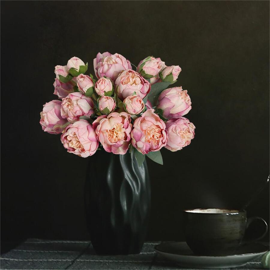 Artificial Peony Silk Flowers 2 Bouquets 10 Heads with Stems | Wedding Decoration Home Decor & Arrangement in Pink White Yellow