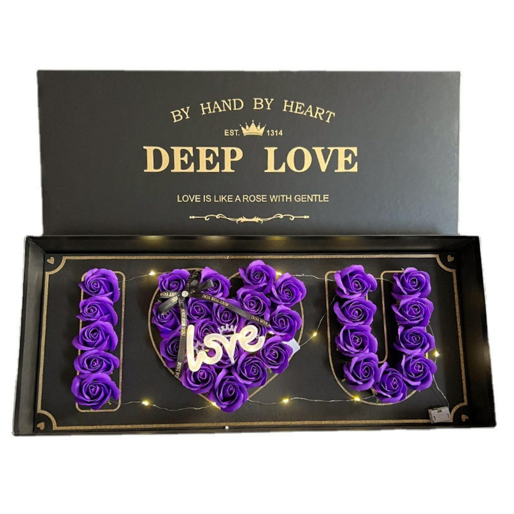 Scented Soap Rose Petals Gift Set with LED Lights in Box | Birthday Anniversary Valentine's Day Gift for Women in Red Pink Purple