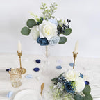 Dusty Blue Wedding Bouquet Artificial White Rose & Eucalyptus | Bride Bridesmaid & Toss Bouquet for Wedding Bridal Decor in Blue White