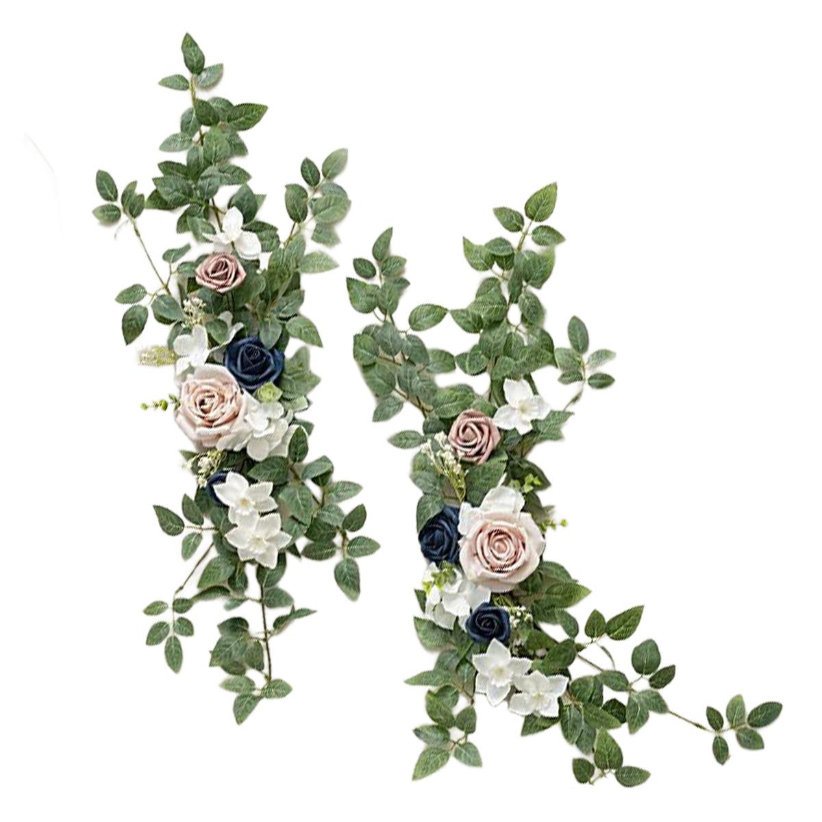 Provence blue purple artificial pew flowers aisle floral swag 2pcs style 6 for wedding chair church decor