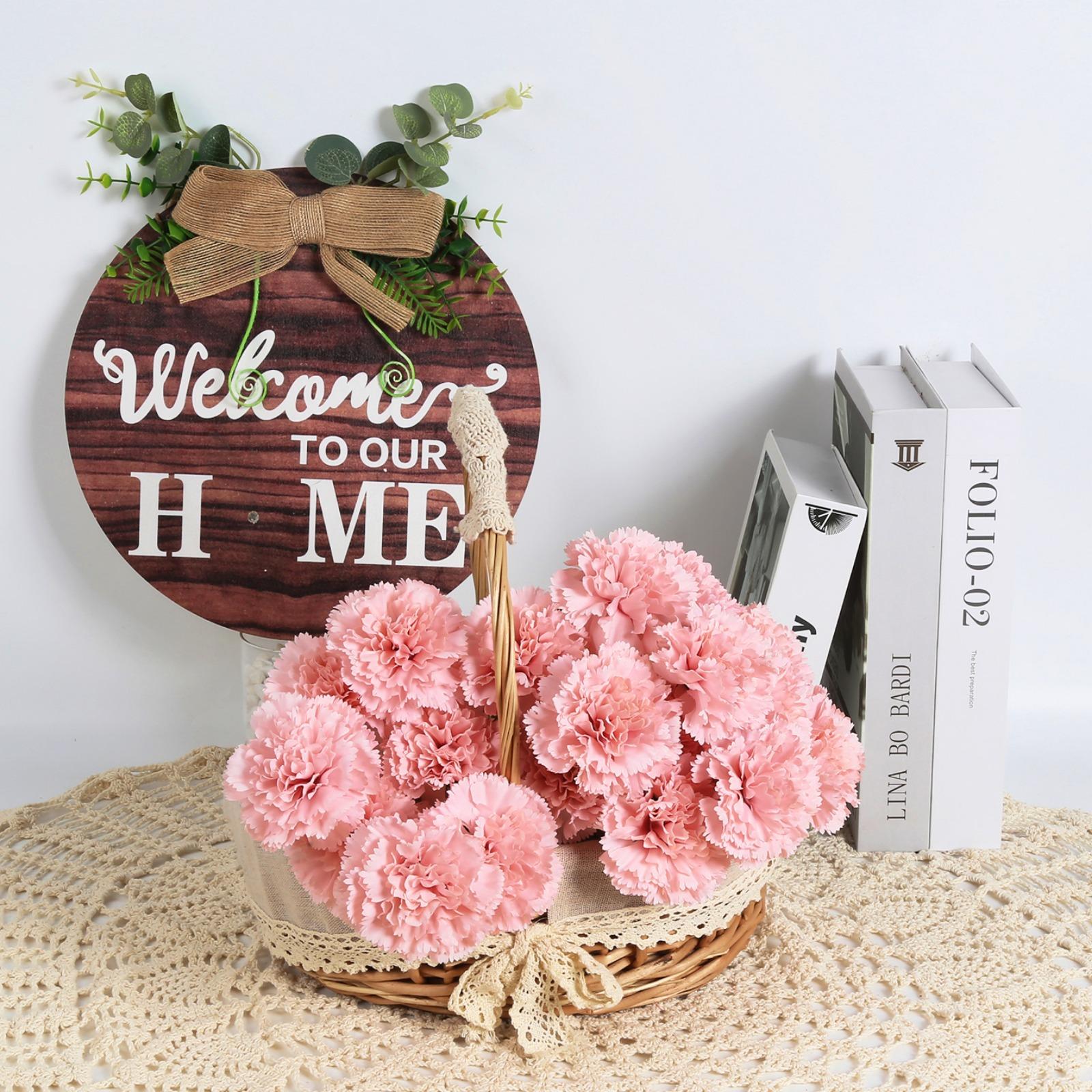 7-Head Artificial Carnation Stems | DIY Wedding Bouquet Table Centerpiece & Home Party Decor in White Pink Red Champagne Yellow Purple