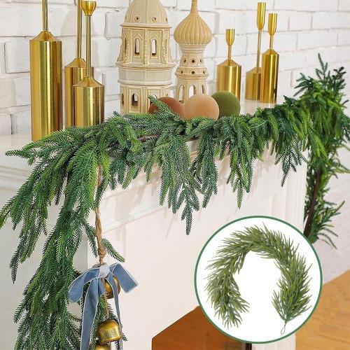 Artificial Soft Rubber Pine Needle Christmas Decor | Wreath Garland Vine & Wall Hanging for Front Door Porch Window Mantel Indoor Outdoor Holiday