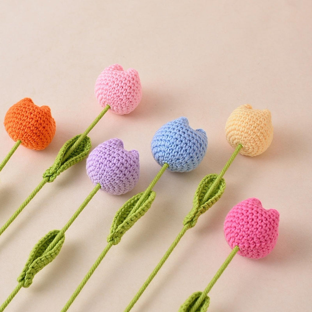 Handmade Crochet Tulip Bouquet 8pcs | Mother's Day Birthday Anniversary Home Decor & Gift in Red White Purple Pink Dark Pink Blue