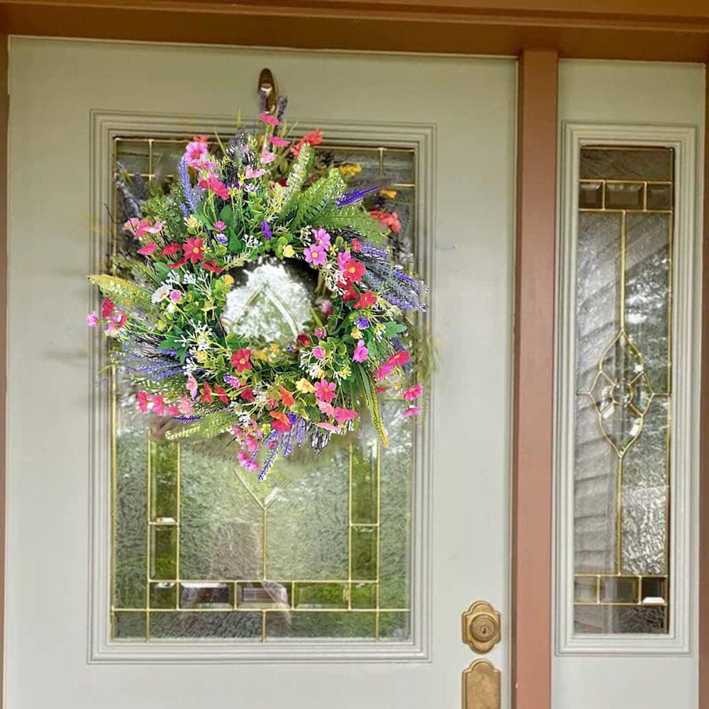 17.7in Spring Wreaths for Front Door Welcome Summer Flower Weatherproof Greenery All Seasons Round Wreaths Rustic Decor Decoration Fruit Plants