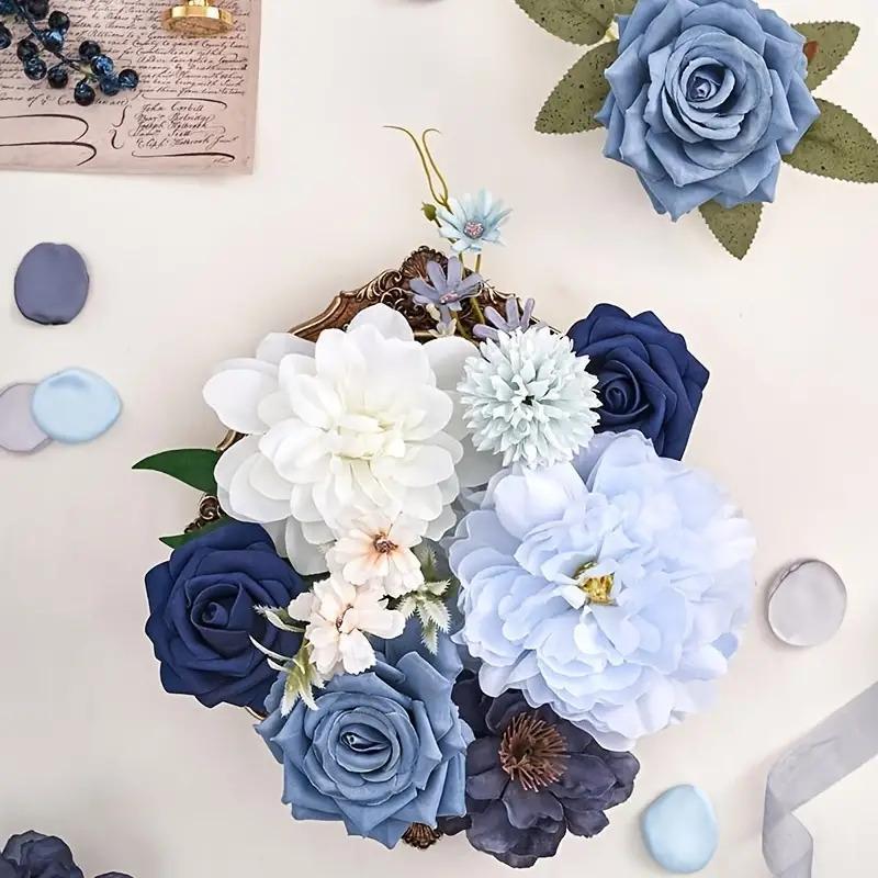 Close-up of navy blue artificial flower petals and stems