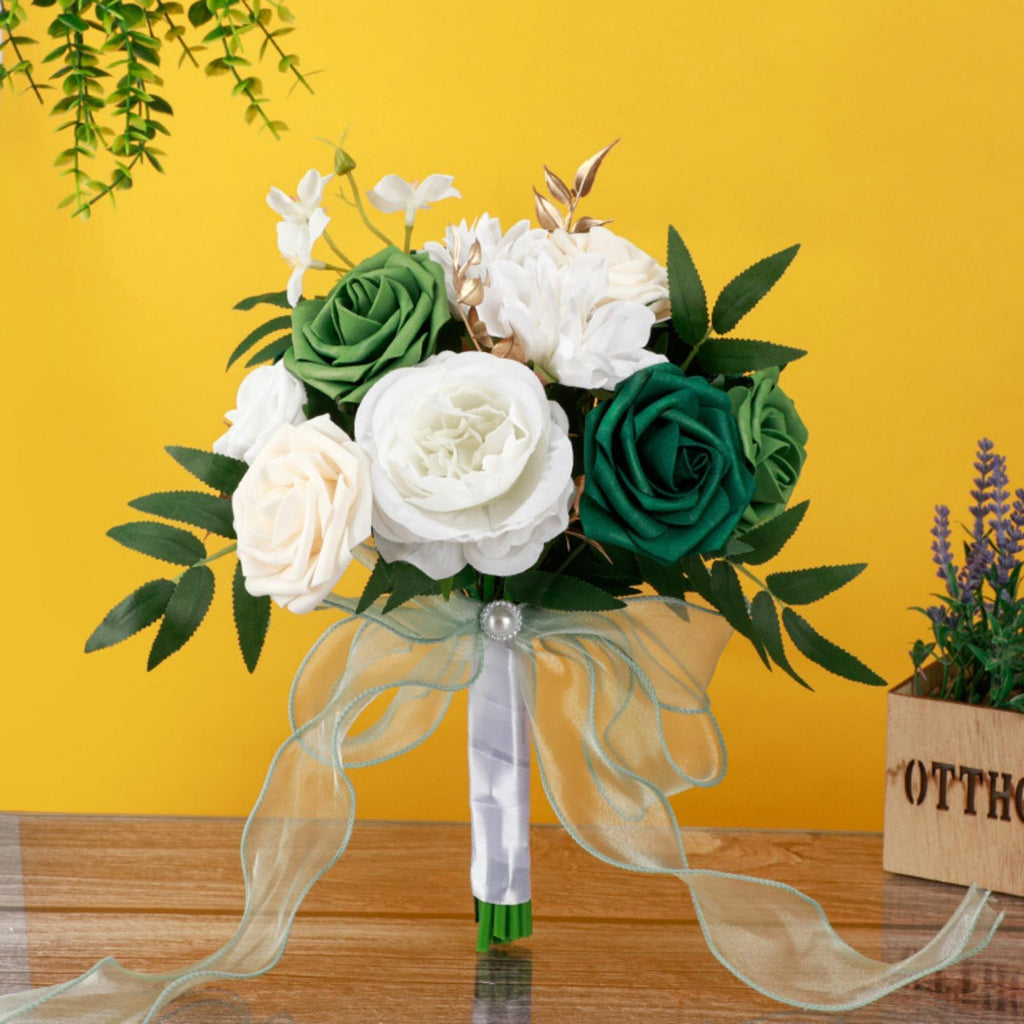 Handmade Bridal Wedding Bouquet | Ceremony Church Decoration in Blue Green Wine Red White Pink 5 Colors