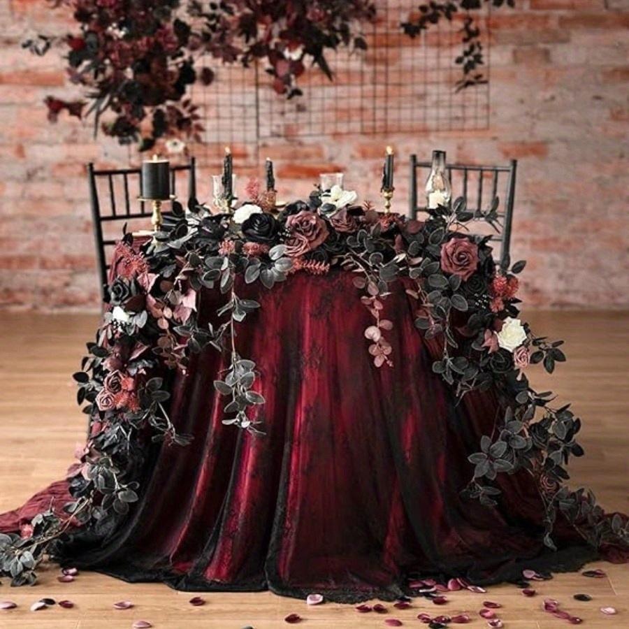Halloween Artificial Rose Eucalyptus Willow Leaf Garland | Rustic Floral Table Runner Mantel Staircase Decor Black Red Orange