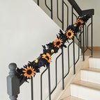 Black Halloween Garland | Artificial Maple Leaf Sunflower Pumpkin Vine for Fireplace Door Mantel & Party Decor in Yellow Orange
