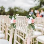 Artificial Flower Chair Decorations with Chiffon Ribbons 4pcs | Wedding Ceremony Banquet & Party Chair Decor in 10 Colors