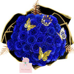 DIY Glitter Rose Bouquet Gift Set 24pcs | Graduation Birthday Gift with Stickers Ribbons Butterflies Crown in 7 Colors (Assembly Required)