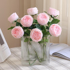 Real Touch Fuchsia Rose Stems 5pcs | Wedding Bouquet Centerpiece Home Decor in White Pink Dark Pink Beige Light Pink