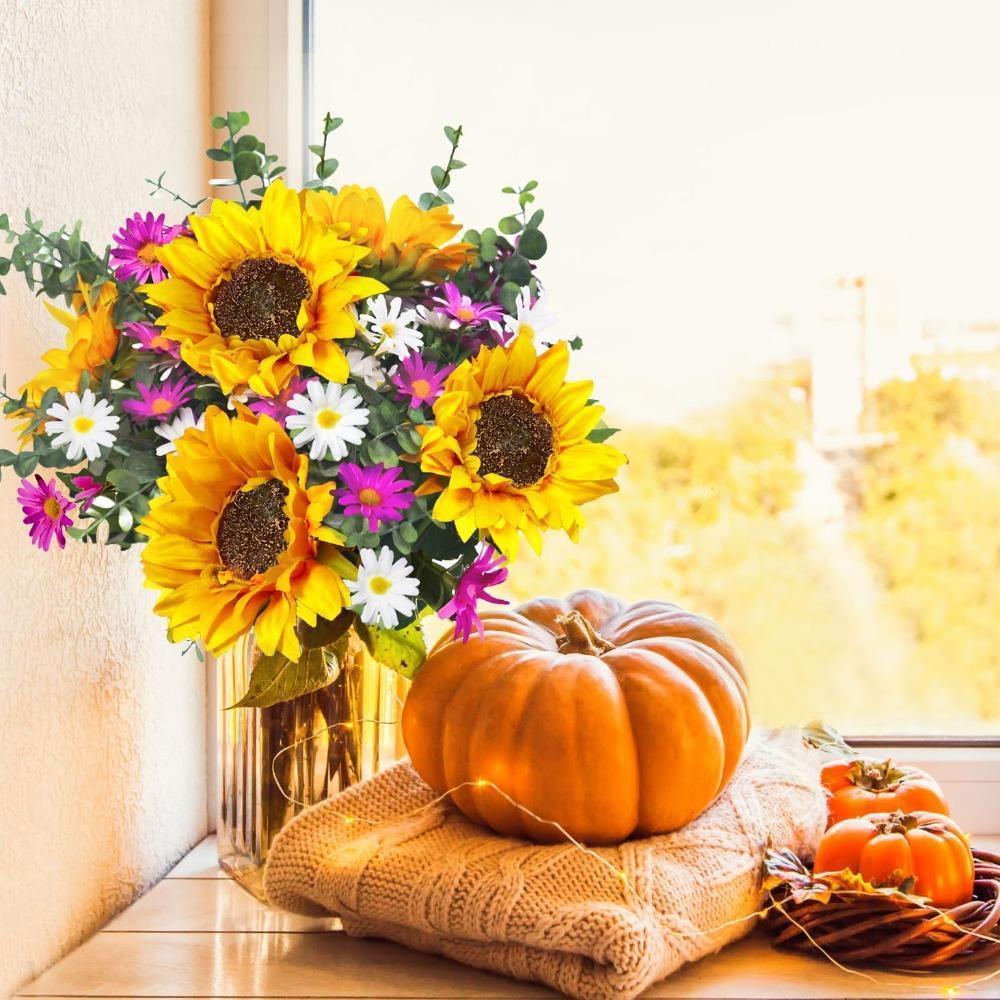 Artificial Sunflower Bouquet | Bridal Wedding Centerpiece Fall Arrangement Party Table & Home Decoration