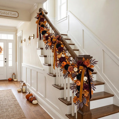 Reusable artificial eucalyptus garland for Halloween and Thanksgiving seasonal home styling
