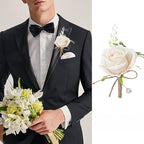 Groom & Groomsmen Boutonniere Brooch Set of 4 | Faux Pearl Wedding Lapel Flowers in Beige Red White Blue