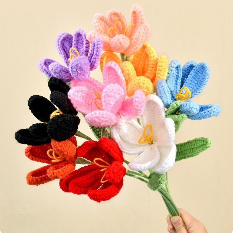 Crochet Flowers Handmade Bouquet | Decorative Floral Arrangement for Room Anniversary Birthday Wedding & Celebration Gift in Orange Pink White Red