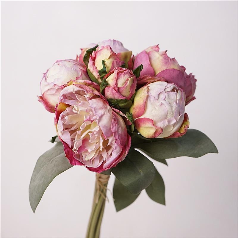 Faux Peony Bouquet 7 Stems per Bundle | Wedding Bridal Bouquet Valentine's Day & Home Decor in Pink Orange Purple White Red