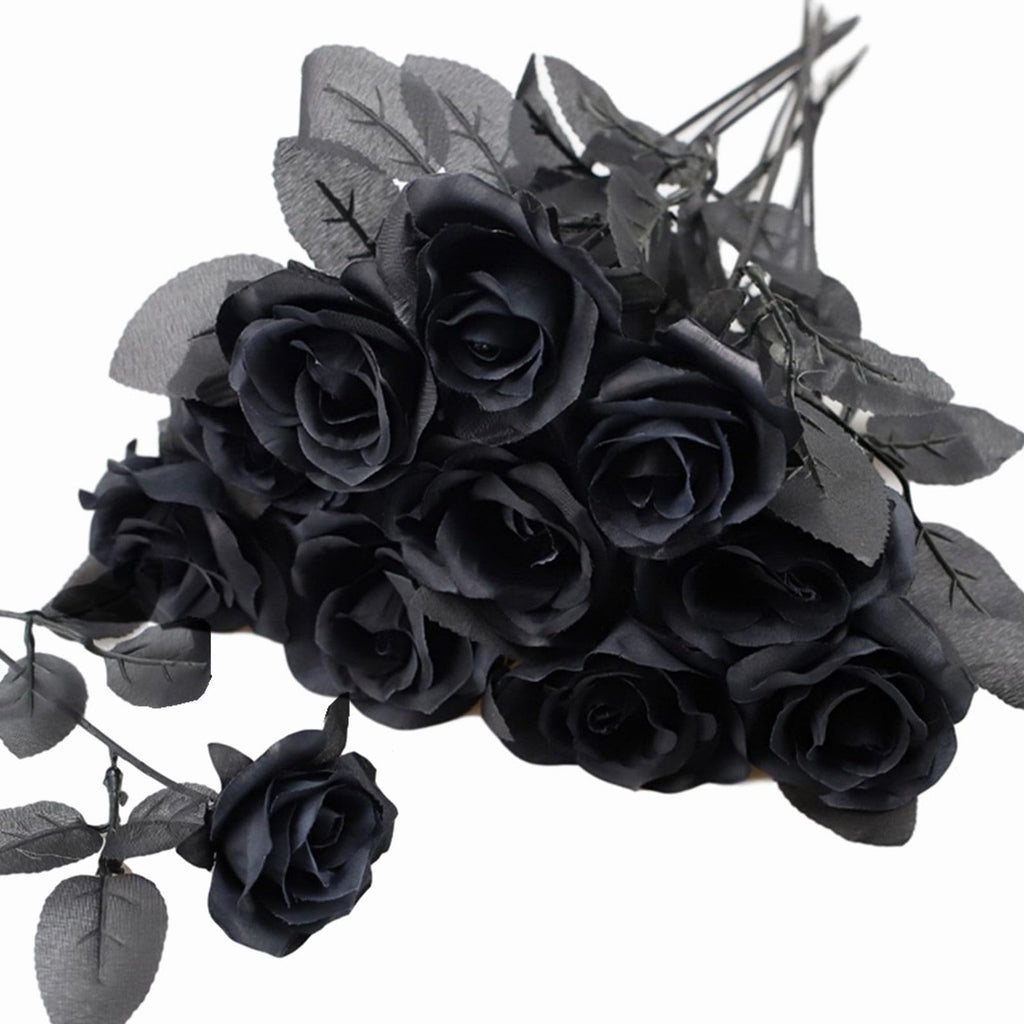 Black & white roses with stems arranged for 10pcs gothic wedding by IPOPU