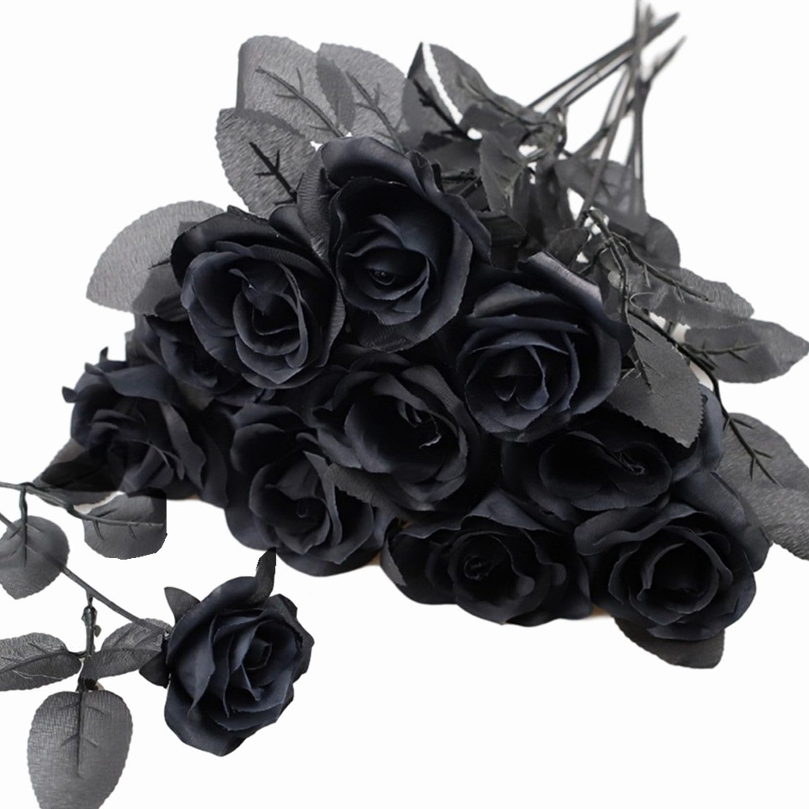 Black & white roses with stems arranged for 10pcs gothic wedding by IPOPU