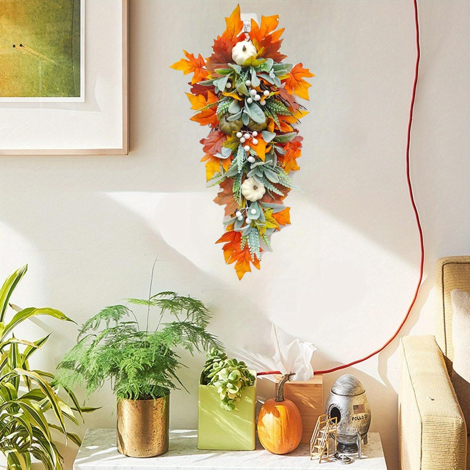 Artificial Sunflower Pumpkin Maple Leaf Door Swag | Autumn Fall Front Door Porch Mantel & Christmas Outdoor Decor